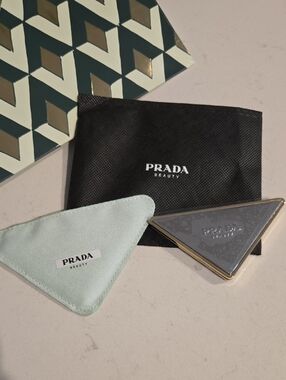 New Prada triangle compact mirror Prada green pouch Silver & Gold-tone Metal